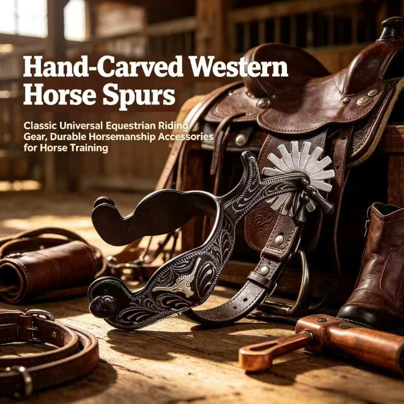 Riding Gear - Hand‑Carved Western Horse Spurs, Classic Universal